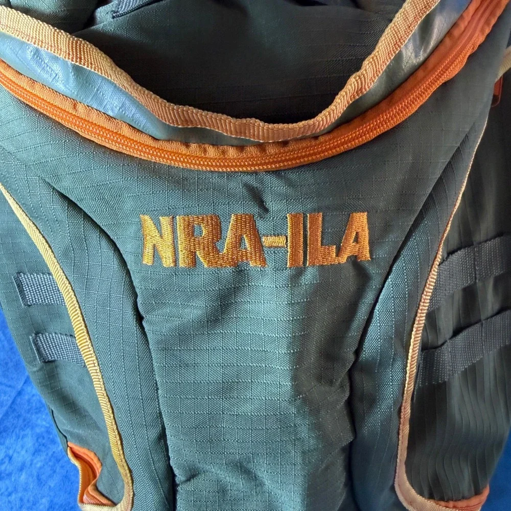 NRA-ILA Tactical Backpack Green Orange Ripstop Hiking Range Bag MOLLE Webbing